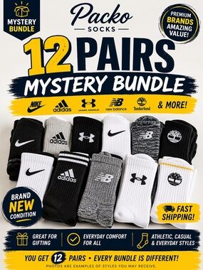 12 Pairs Free Shipping Mystery Socks Bundle 🧦 Nike Adidas UA NB | Top Brands Mix